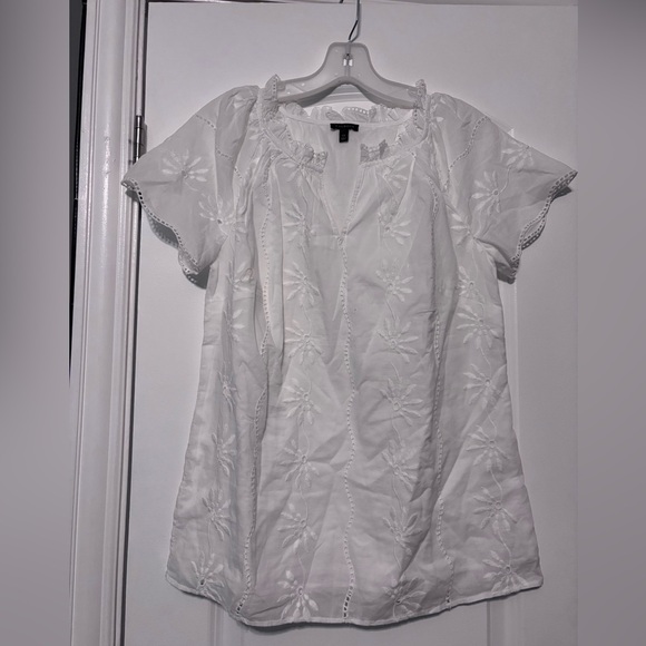 Talbots Tops - Talbots White Embroidered Short‑Sleeve Peasant Blouse XS 100% cotton